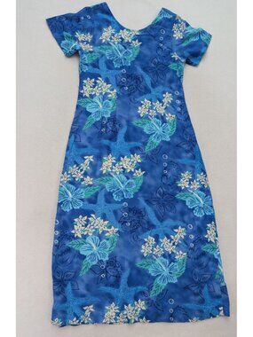 Bluewater Wear Women's Dress Size S Blue Hawaiian Floral Starfish Maxi Beach